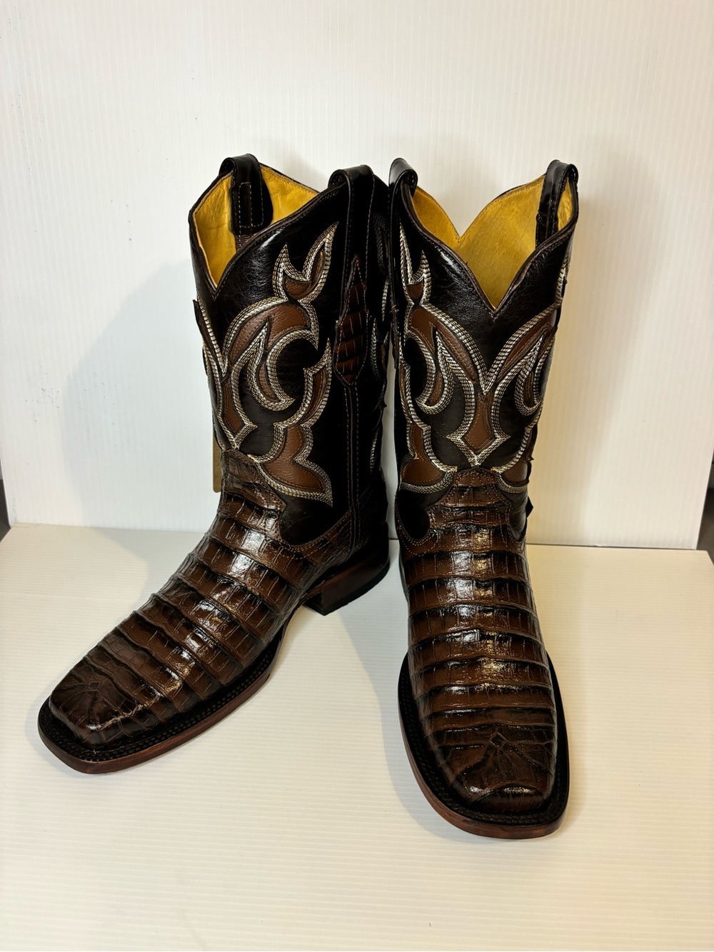 Men's Brown Crocodile Imitation Authentic Cow Leather Western Boots